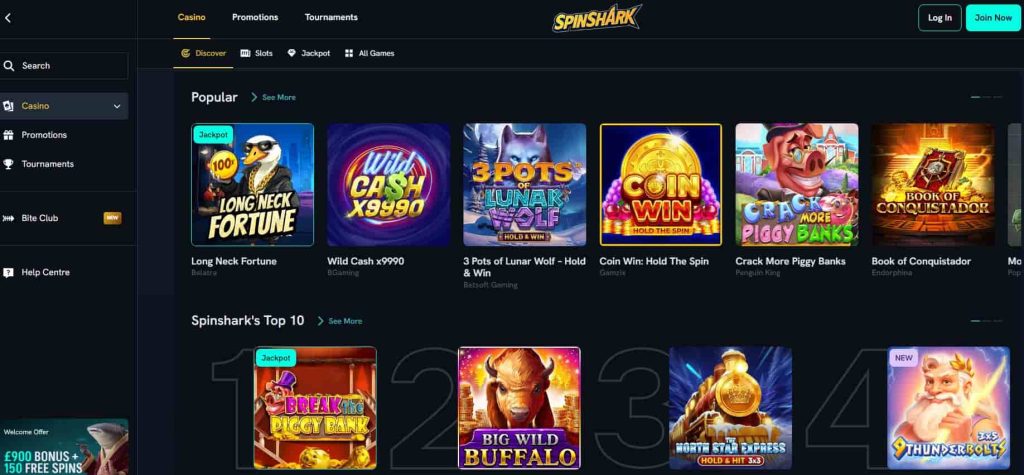 spinshark casino lobby